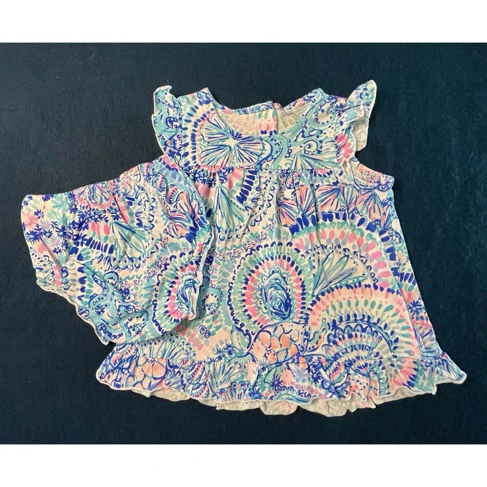 Lilly Pulitzer Dress 6 12 months Blue Grotto Commotion In The Ocean Bubble Pink